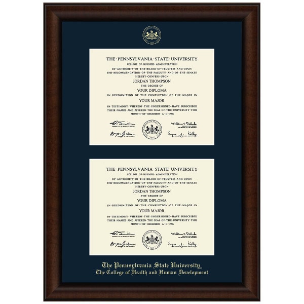 #106 Penn State The College of Health and Human Development double diploma frame Lenox (Walnut)